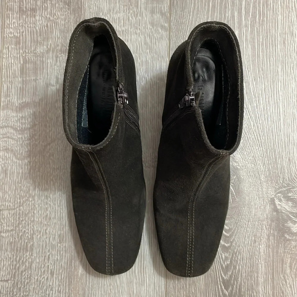 La Canadienne Waterproof Suede Heeled Square Toe Ankle Boots Dark Brown 8M - Picture 10 of 16